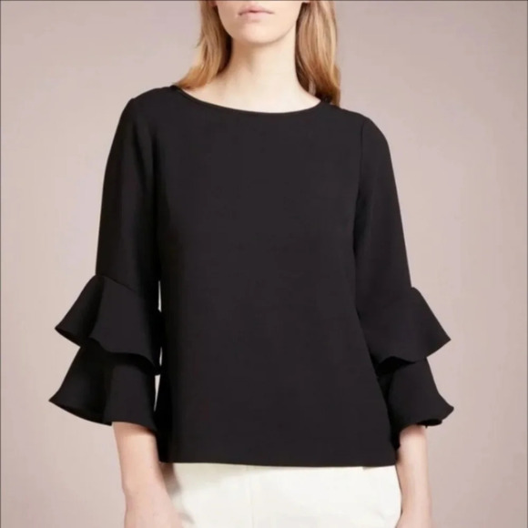 NWOTs J Crew Tiered Bell Sleeve Top Black Crepe Size 4T Spring 2025 - Picture 1 of 16